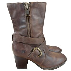 BORN Opanka Mid-Calf Harness Moto Boots Brown Leather Buckle Boots SZ 7 Biker